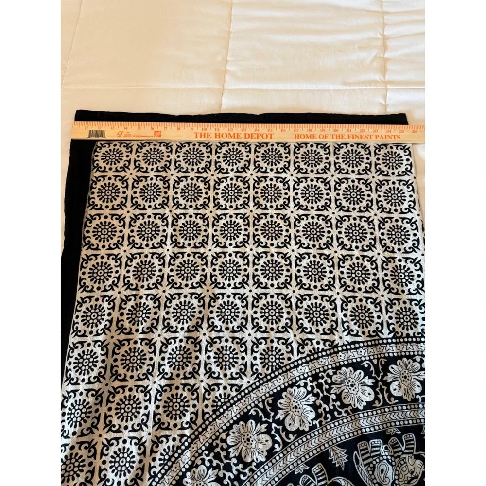 Vintage Black White Elephant Mandala Cotton Tapestry Wall Hanging Made in India